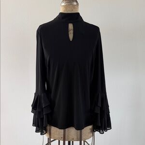 Joseph Ribkoff- ‘Modelo Stile’ Black Blouse with Bell Ruffle Sleeves Size 8 NWT